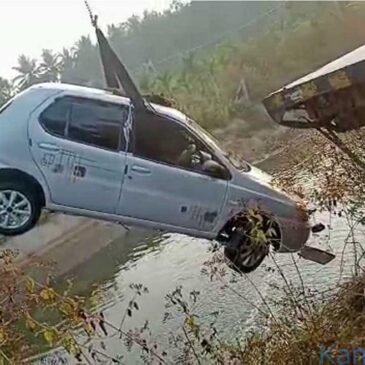 ಹಾವು ತಪ್ಪಿಸಲು ಹೋಗಿ ತುಂಗಾ ನಾಲೆಗೆ ಬಿದ್ದ ಕಾರು; ಪತ್ನಿ ಸಾವು, ಪತಿ  ಪಾರು