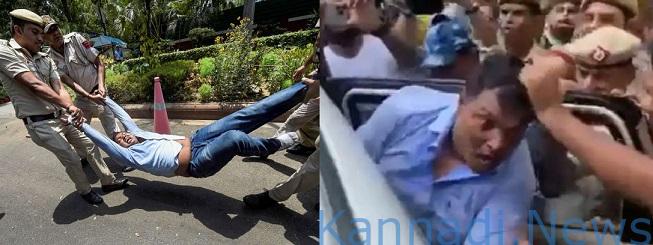 ಪ್ರತಿಭಟನೆ ವೇಳೆ ಯೂತ್‌ ಕಾಂಗ್ರೆಸ್‌ ಅಧ್ಯಕ್ಷರ ಕೂದಲು ಹಿಡಿದು ಎಳೆದು, ಕಾರಿನೊಳಗೆ ನೂಕಿದ ದೆಹಲಿ ಪೊಲೀಸರು | ವೀಕ್ಷಿಸಿ