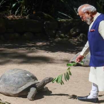 ಸೆಶೆಲ್ಸ್‌ನಲ್ಲಿ ವಿಶ್ವದಲ್ಲೇ ಅತಿ ಹೆಚ್ಚು ವರ್ಷ ಬದುಕಿರುವ ಭೂಚರ ‘ಜೋನಾಥನ್’ನನ್ನು ಭೇಟಿಯಾದ ಪ್ರಧಾನಿ ಮೋದಿ